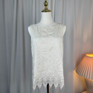 Alice + Olivia 100% Silk Lace Trim Tank Top Large